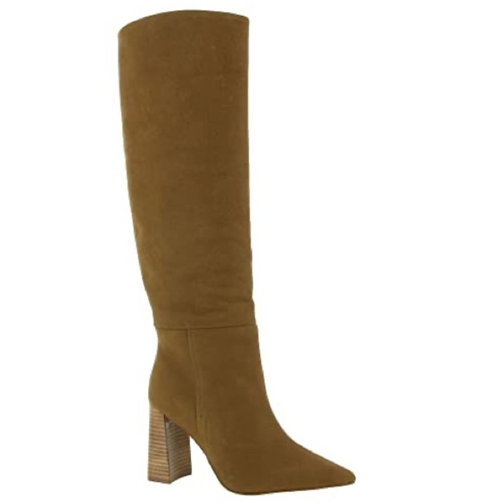 Steve Madden Handles Tan Brown Suede Point Toe Stack Heel Tall Boots Sz9M NWOB
